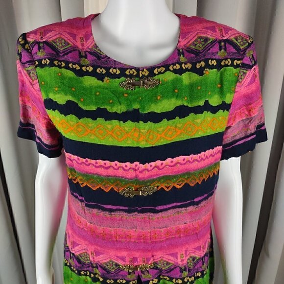 K.C. Spencer Vintage Multi Color Pattern Dress Size 12P - Picture 2 of 10